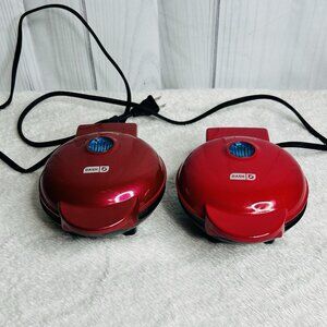 Dash Gingerbread Man Mini Waffle Maker Red Non-Stick 4" Cooking Surface Set of 2